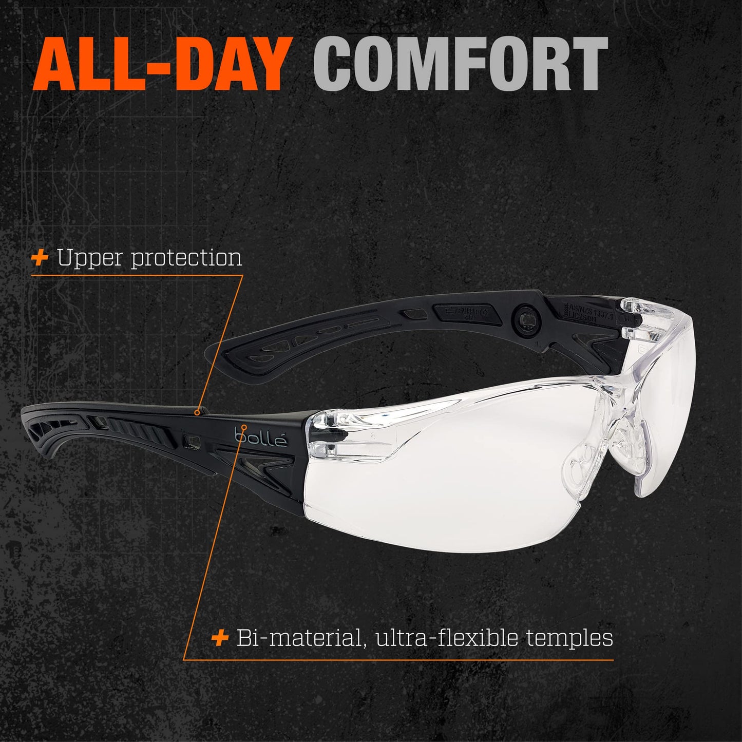 Bollé RUSH+ Tactical Safety Glasses – Matte Black Frame Clear Lenses