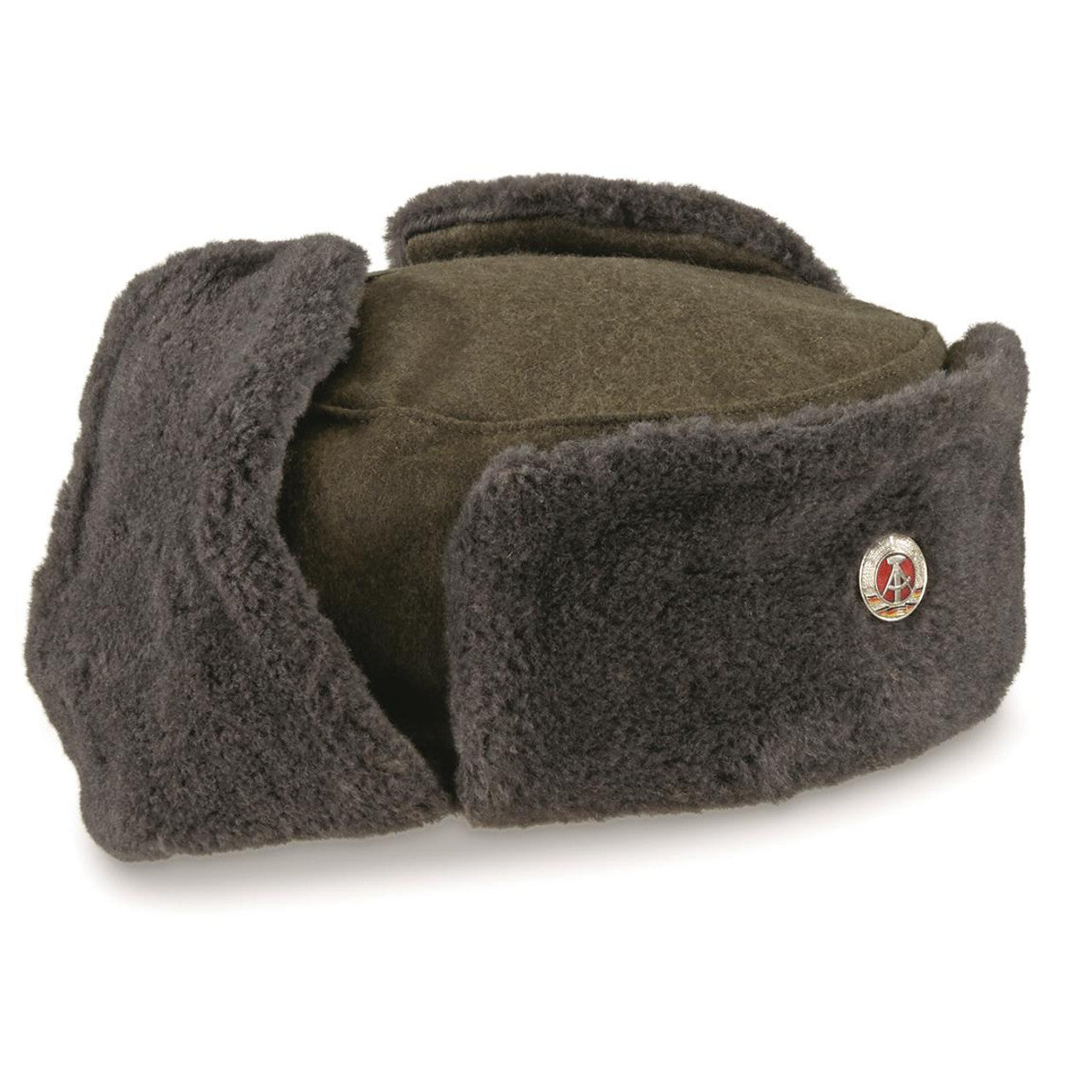East German Army EM Winter Hat Vintage Military Surplus Wool Blend Used