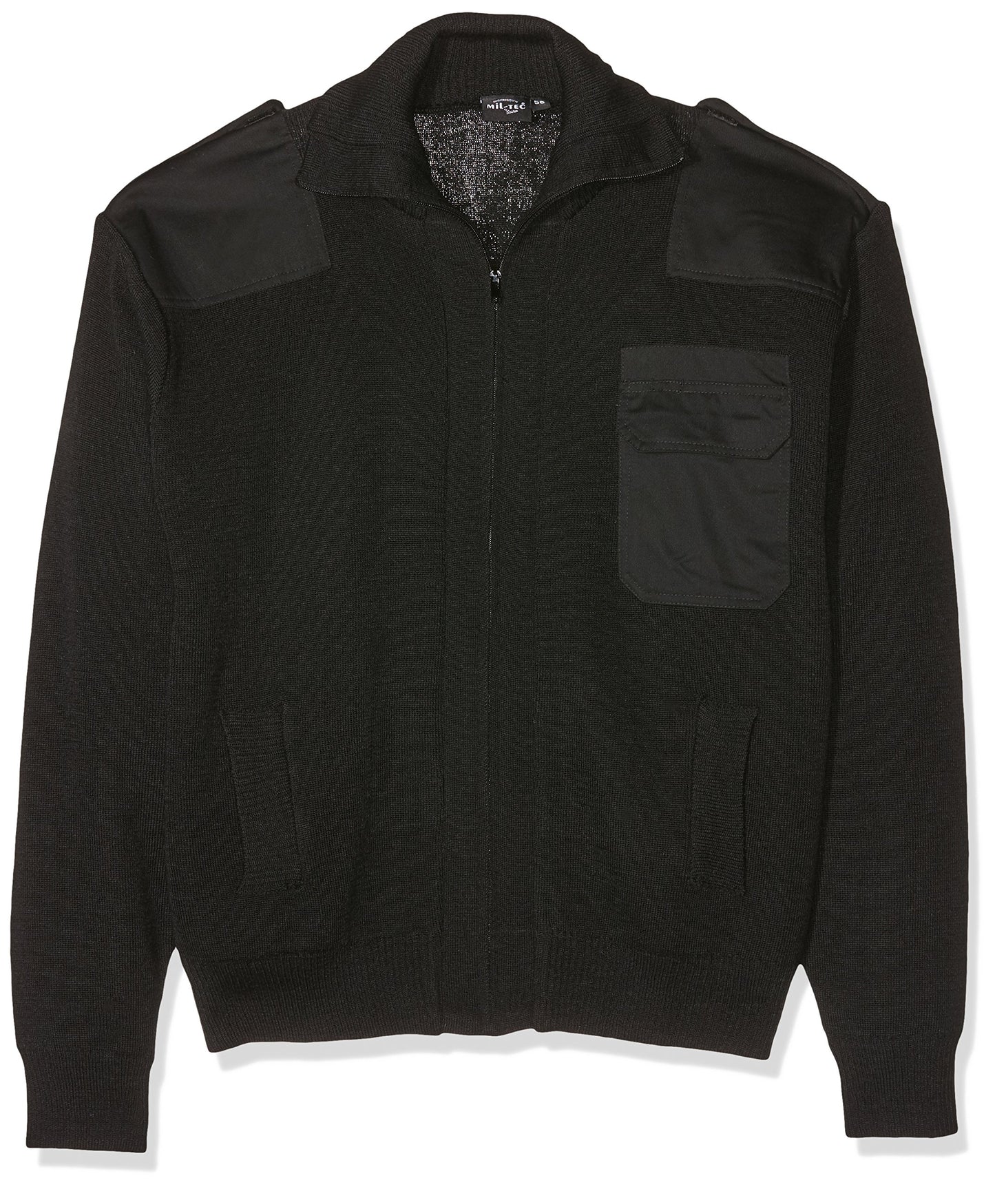 Black Army Style Cardigan Wool Blend Military Tactical Full Zip Sweater