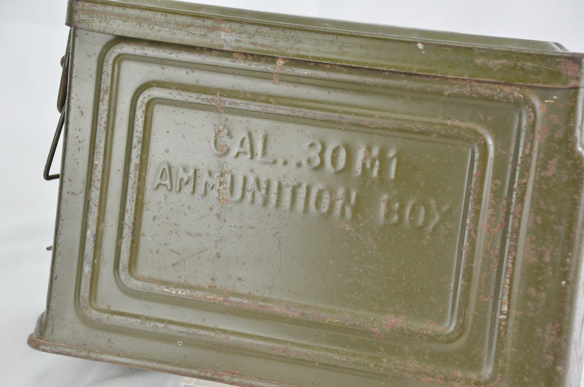 Vintage US Army 30 Cal M2 Ammo Box, Metal Storage Case, Military Collectible