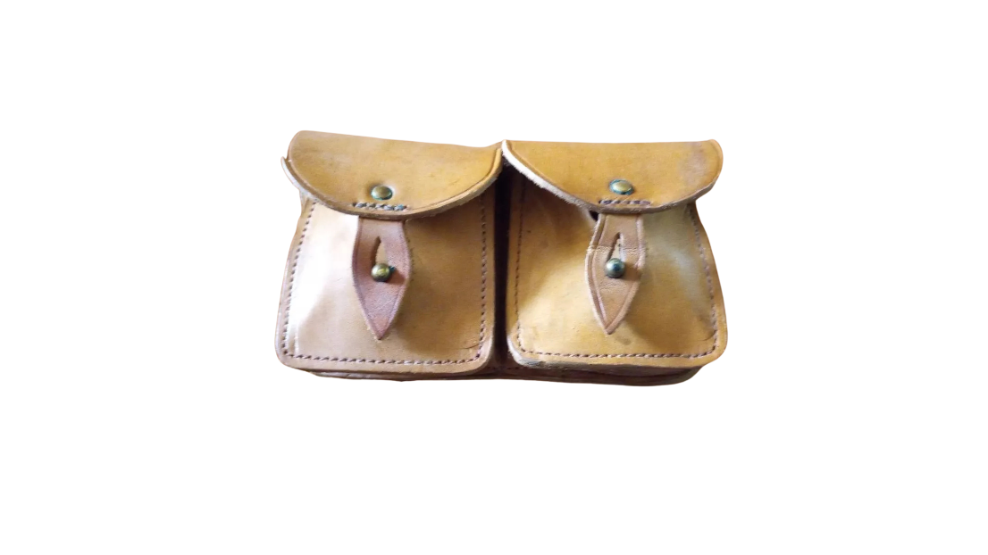 French 2-pcs MAS Leather Cartridge Pouch Vintage Military Surplus Authentic Used