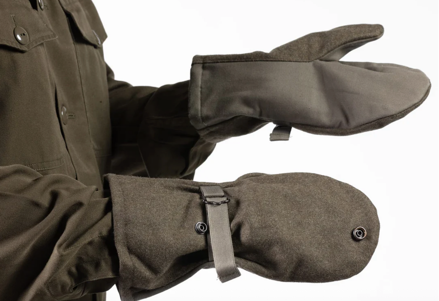 Original Austrian Army Military Winter Mittens Green Shooting Used One Size