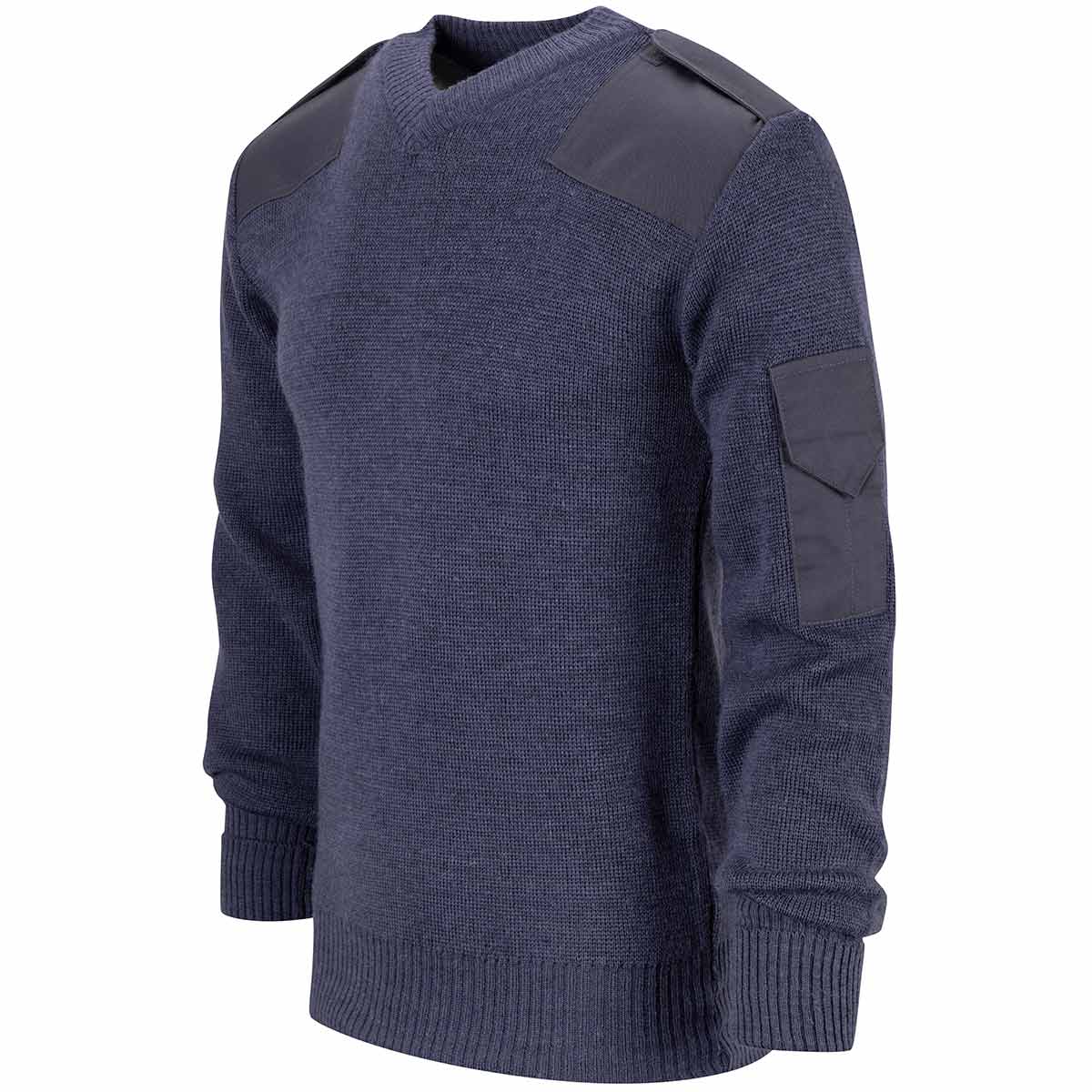 Original British Army GB Pullover V-Neck Blue/Grey – 80% Wool, Reinforced Military Sweater