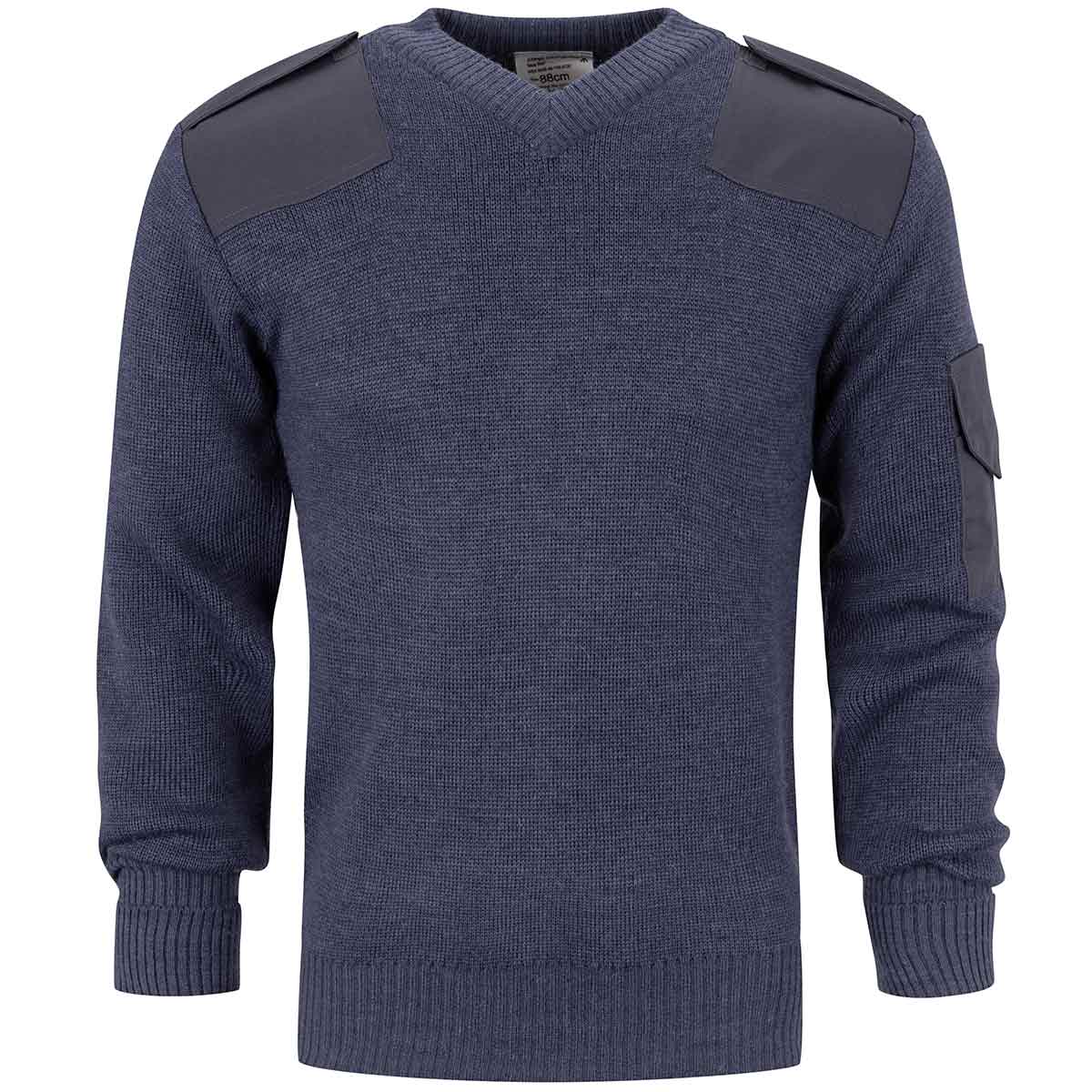 Original British Army GB Pullover V-Neck Blue/Grey – 80% Wool, Reinforced Military Sweater