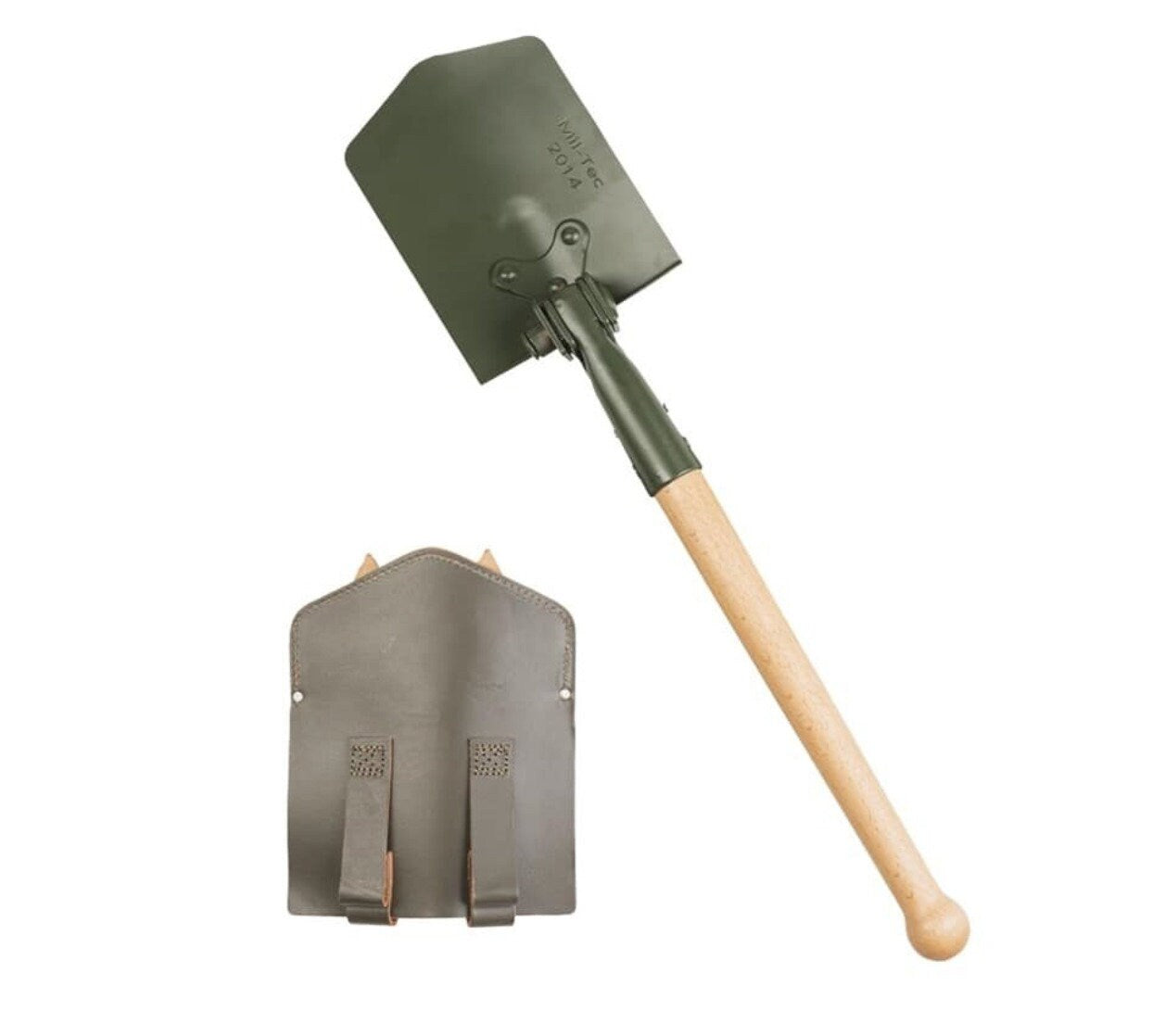 German Army Folding Shovel New with Used Leather Pouch Vintage Military Surplus