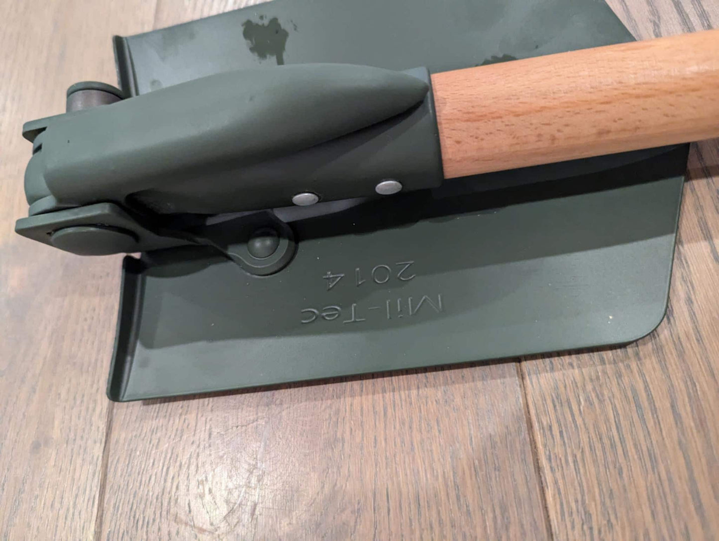 German Army Folding Shovel New with Used Leather Pouch Vintage Military Surplus