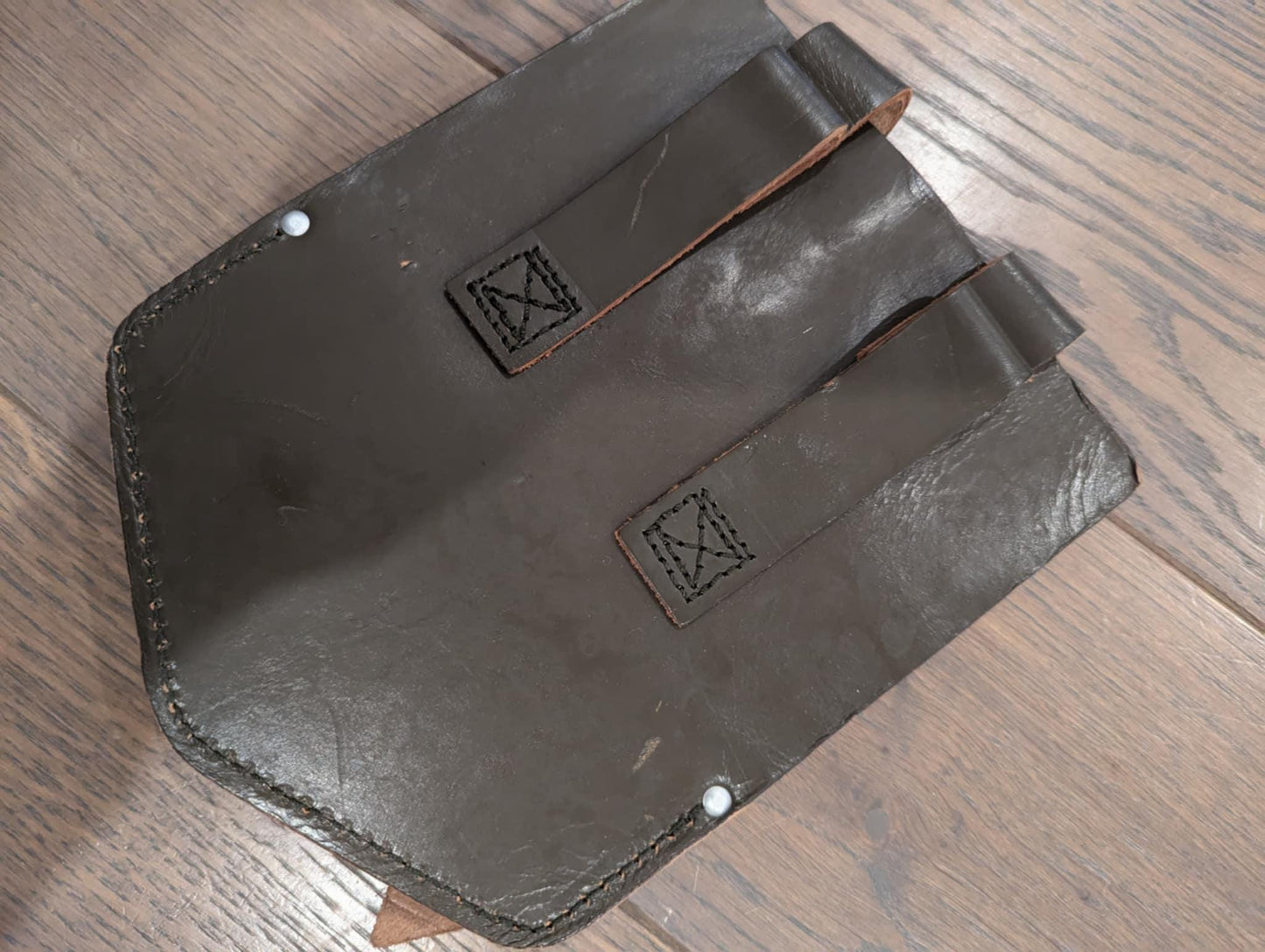 German Army Folding Shovel New with Used Leather Pouch Vintage Military Surplus