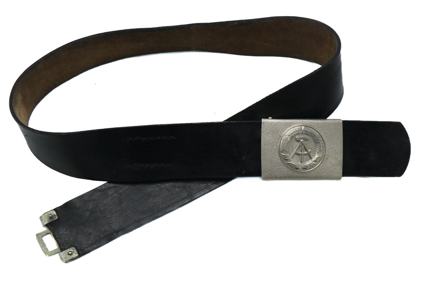 East German Army Soldier Leather Belt Metal Buckle Vintage Military Surplus Used