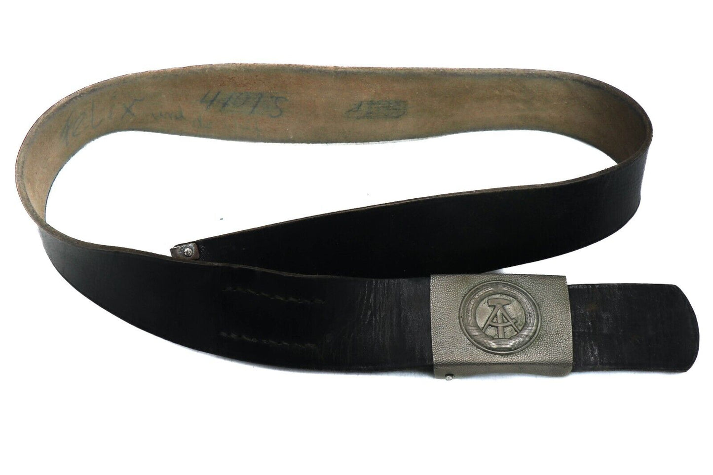 East German Army Soldier Leather Belt Metal Buckle Vintage Military Surplus Used