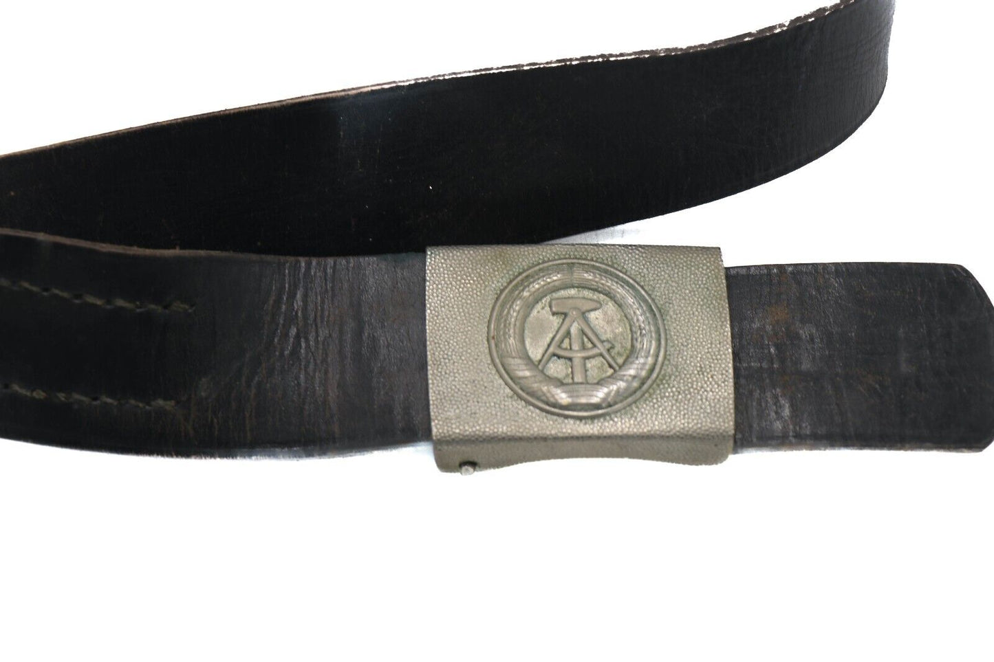 East German Army Soldier Leather Belt Metal Buckle Vintage Military Surplus Used
