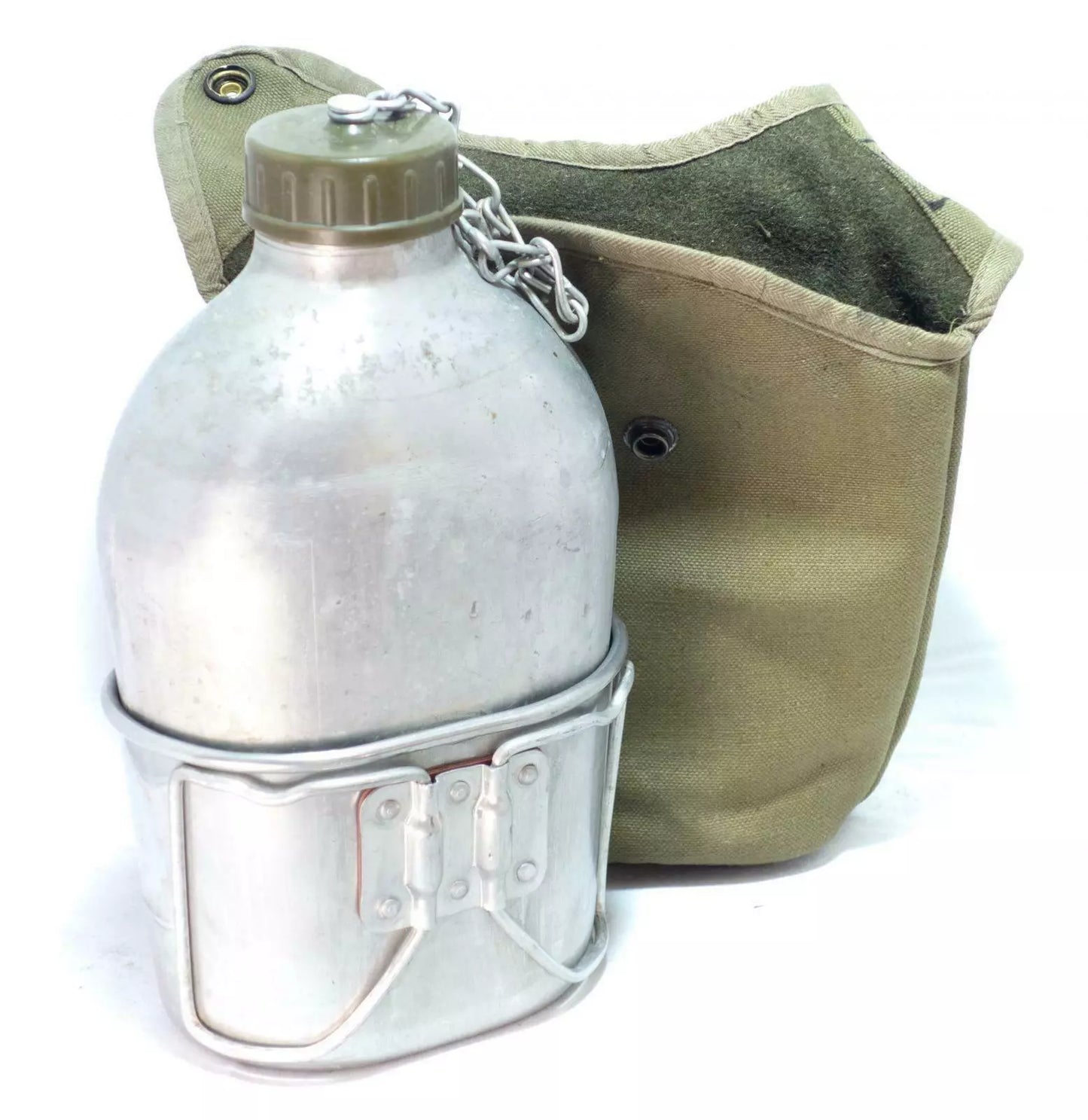 Vintage French Aluminum Canteen Set +Cup and Cover Military Surplus Used