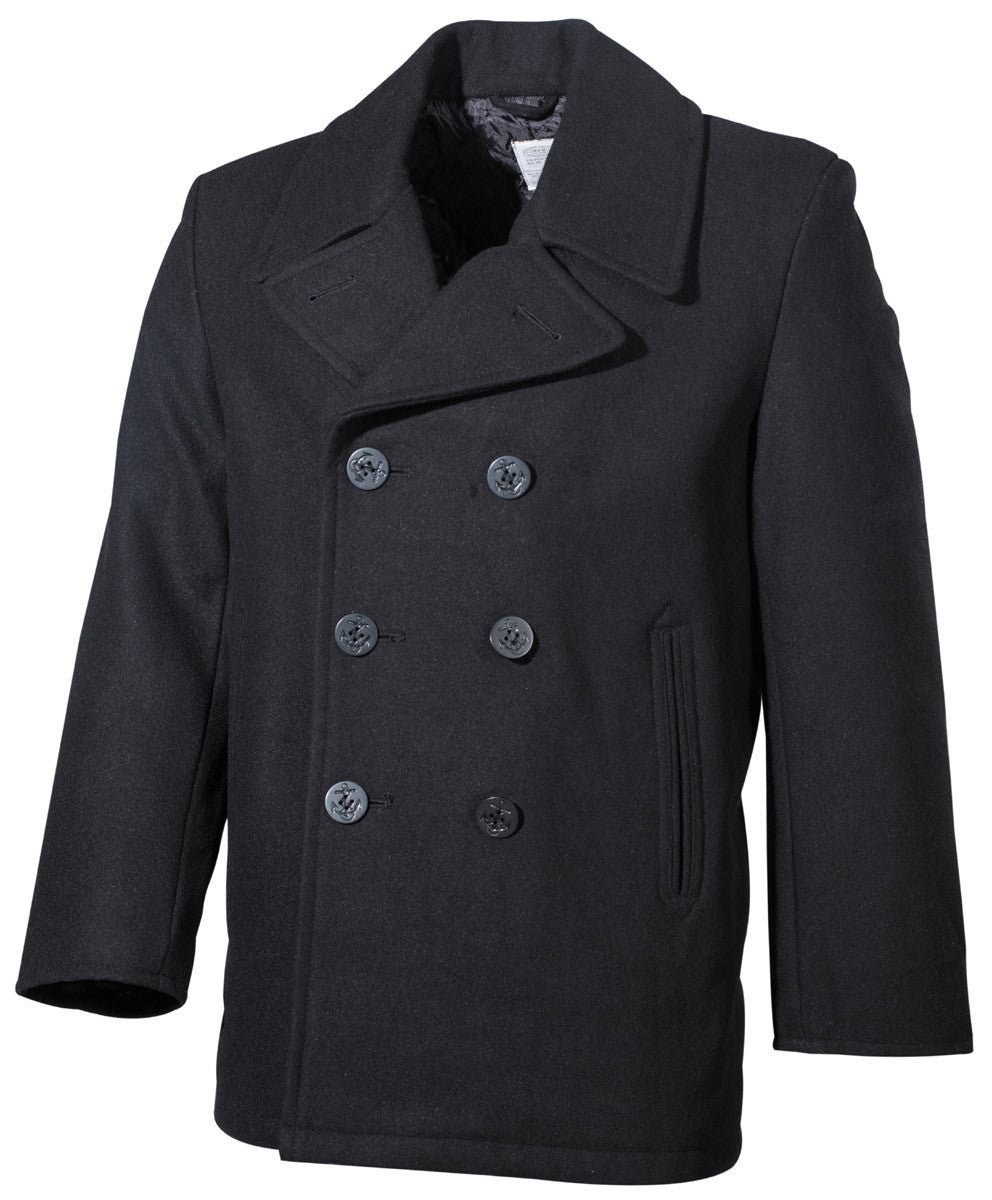 US Classic Marine Army Pea Winter Military Coat Jacket Black 50% Wool
