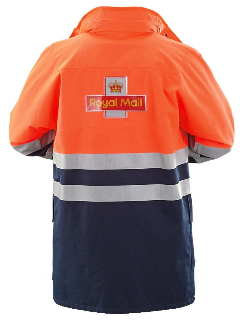 Genuine British Royal Mail Long Waterproof Hooded Jacket Orange & Blue