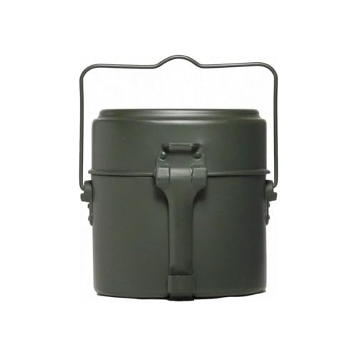 MIL-TEC German Style Gray Aluminum Mess Kit | Three-Part Portable Military Mess Tin with Clap Frame | Ideal for Camping, Hiking, Outdoor Cooking | Height: 6.5", Width: 4.25", Weight: ca. 16 oz.