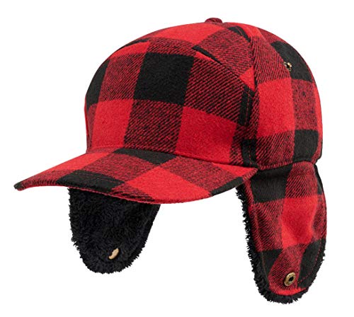 Brandit Lumberjack Winter Cap – Red/Black Checkered Hat with Earflaps