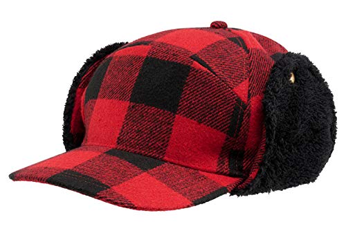 Brandit Lumberjack Winter Cap – Red/Black Checkered Hat with Earflaps