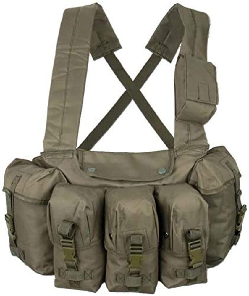 Military Tactical Magazine Chest Rig Carry Vest 6 Pockets Olive