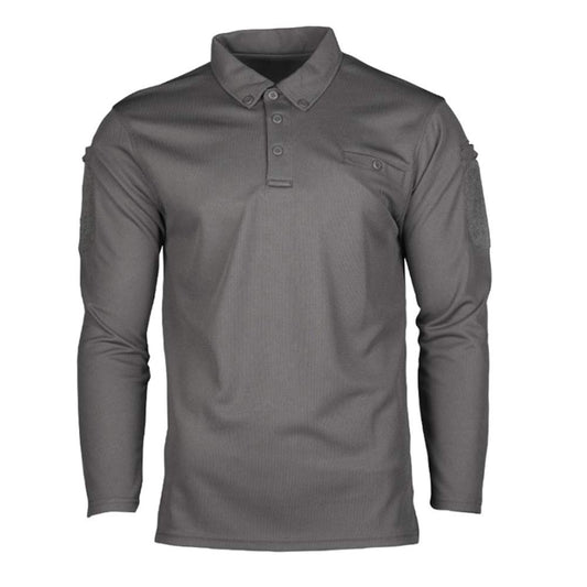 Mil-Tec Men's Tactical Long Sleeve Quick Dry Polo Shirt Urban Gray