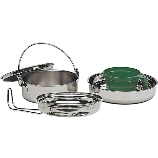 MILITARY 1 Person Lightweight Portable Camping Cook Set - Stainless Steel Outdoor Cookwear Cooking Kit