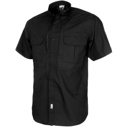 MFH Men's Short Sleeved Teflon Coated Ripstop Attack Shirt Black