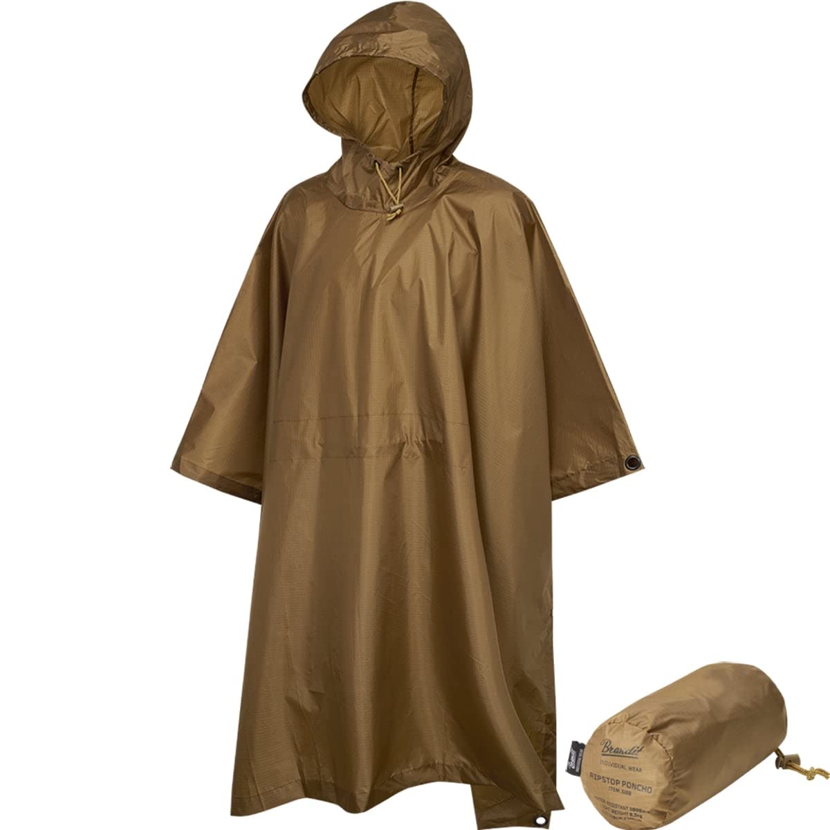 Brandit Unisex Rain Jacket Ripstop Poncho, Color:camel, Size:one size