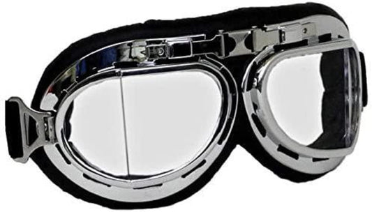 WW2 RAF Aviator Goggles Replica – Chrome Black Vintage British Pilot Style