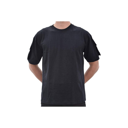 Mil-Tec Tactical T-Shirt Black Cotton Military Style with Sleeve Pockets L
