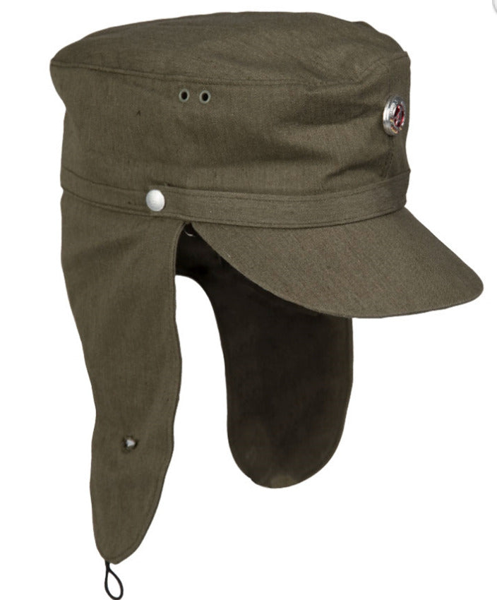 East German OD Mountain Troop Hat Cockade Vintage Military Surplus Wool Blend