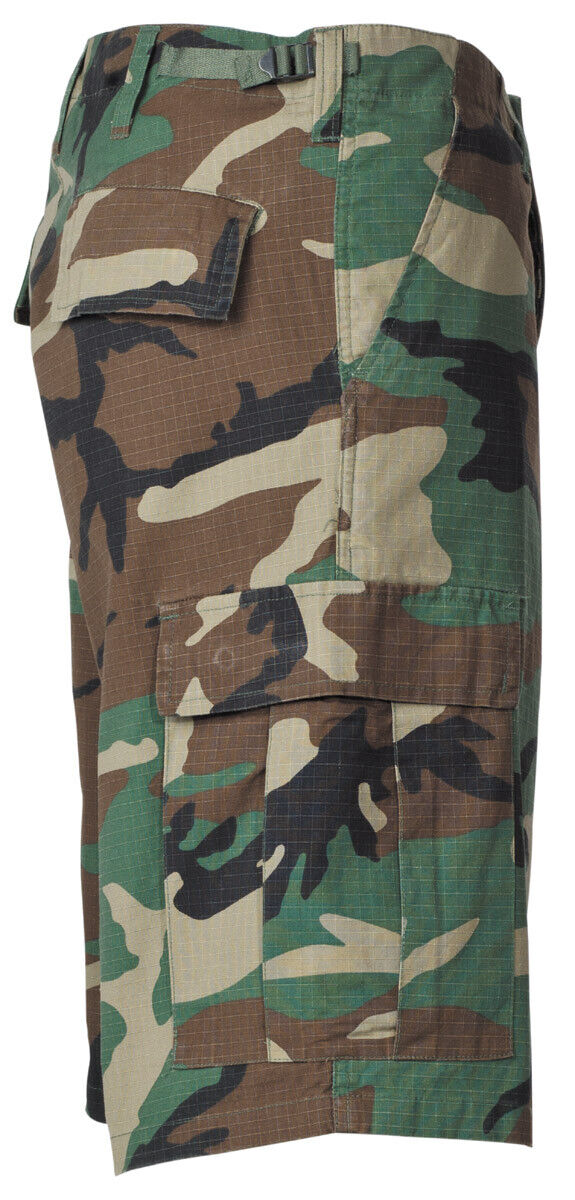 US Army Military Bermudas BDU Rip Stop Camo Woodland Side Pockets