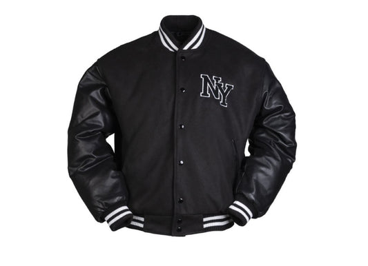 Vintage Style NY New York Baseball Jacket With Letterman Jersey Black/White