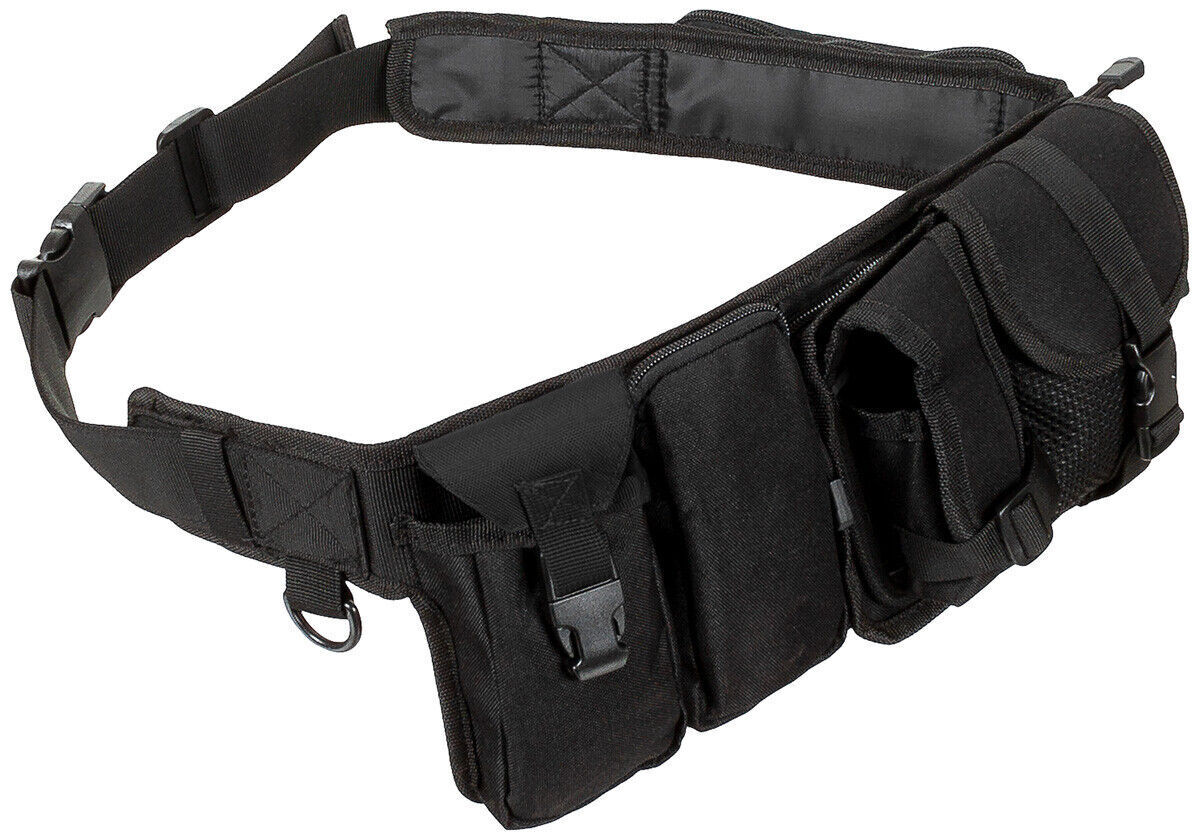 Military Army Combat Waist Belt 6 Pockets Black