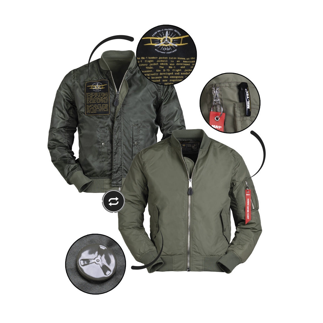 MA1 Summer Aviator Jacket Bomber Mil-Tec US Army Style Pilot Blouson Reversible