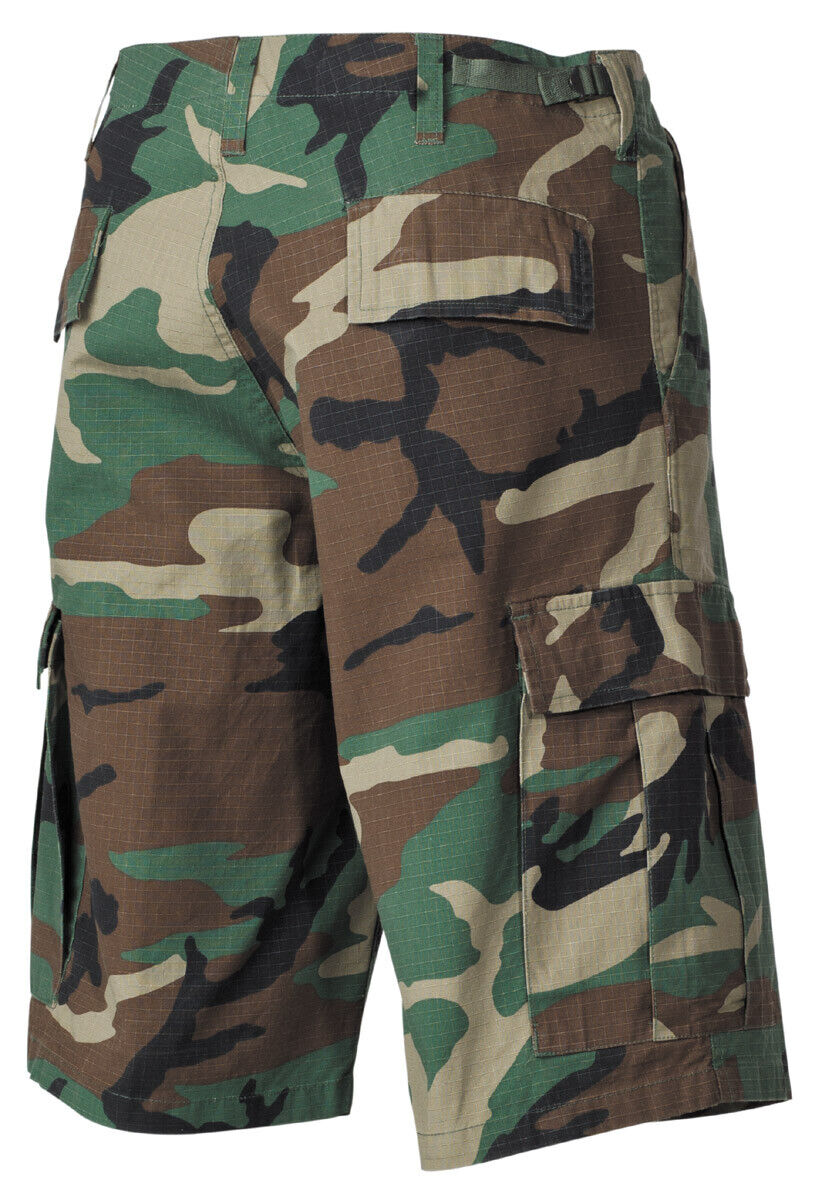 US Army Military Bermudas BDU Rip Stop Camo Woodland Side Pockets