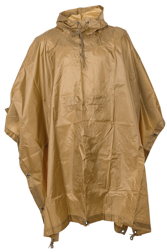 Waterproof Ripstop Poncho Hooded Festival Rain Coat Army Camo Shelter Coyote Tan
