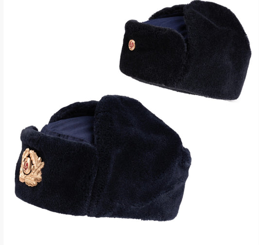 Genuine East German Navy Blue Winter Hat Vintage Military Surplus Used