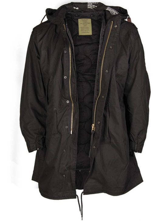 MIL-TEC Military Style Long Parka M51 Shell Hooded Jacket Quilted Liner Black