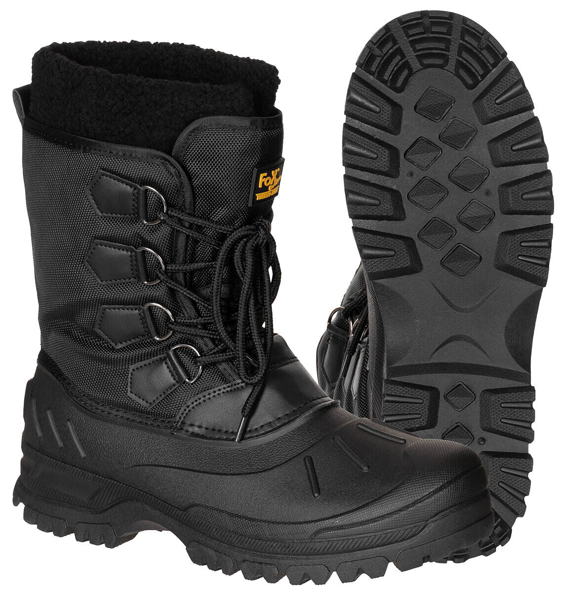 Thermo Boots Black Laced Removable Felt Inner Shoe Nylon Bootleg Artificial Fur