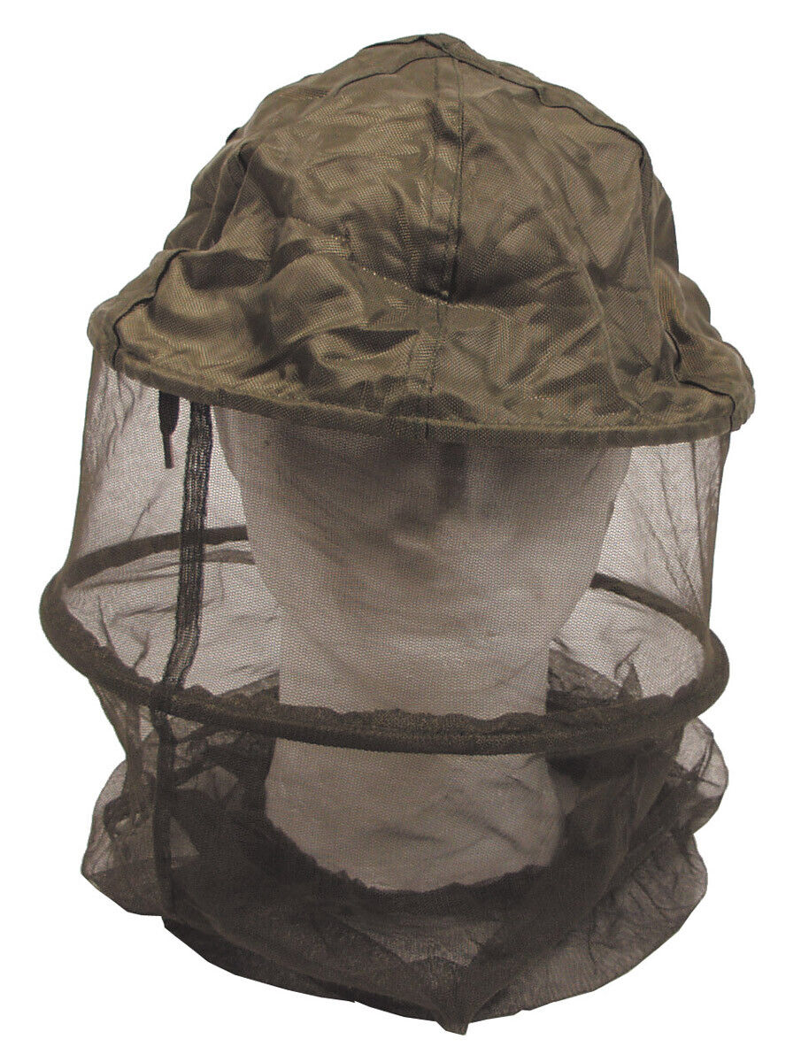 Men Mosquito Head Net Hat Bugs Netting Protection OD Green Elastic Band Metal