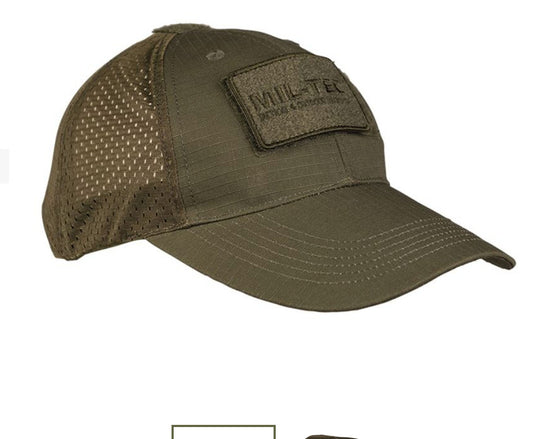 Net Baseball Cap Summer Trucker Style Mil-tec Patch Rip-Stop Hat OD Green