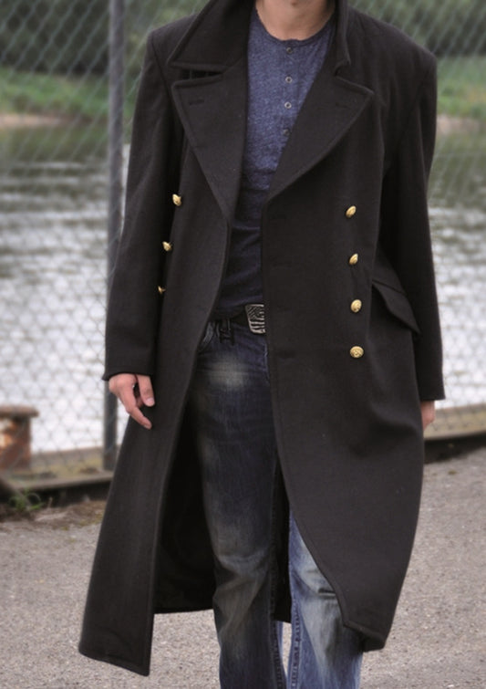 German Army Officer  Bundeswehr Navy Long Winter Overcoat Wool Black
