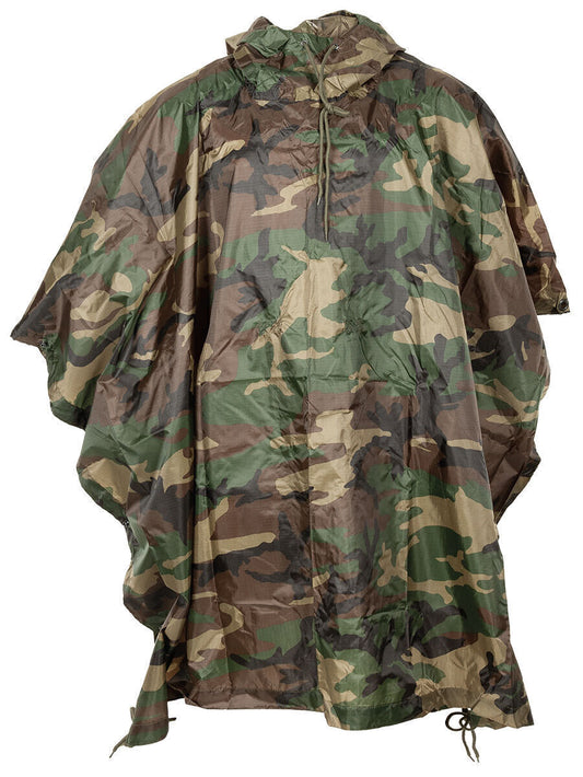Waterproof Ripstop Poncho Hooded Festival Rain Coat Army Camo Shelter Woodland