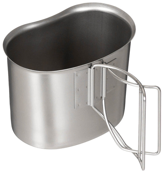 US Army Military Outdoor Camping Canteen Cup  Stainless Steel Foldable Handles