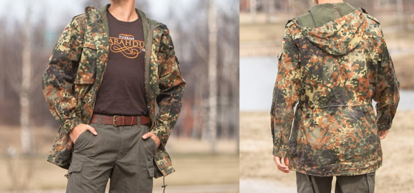 Original German BW Army Field Jacket Parka Military Issue Flecktarn Camo Used