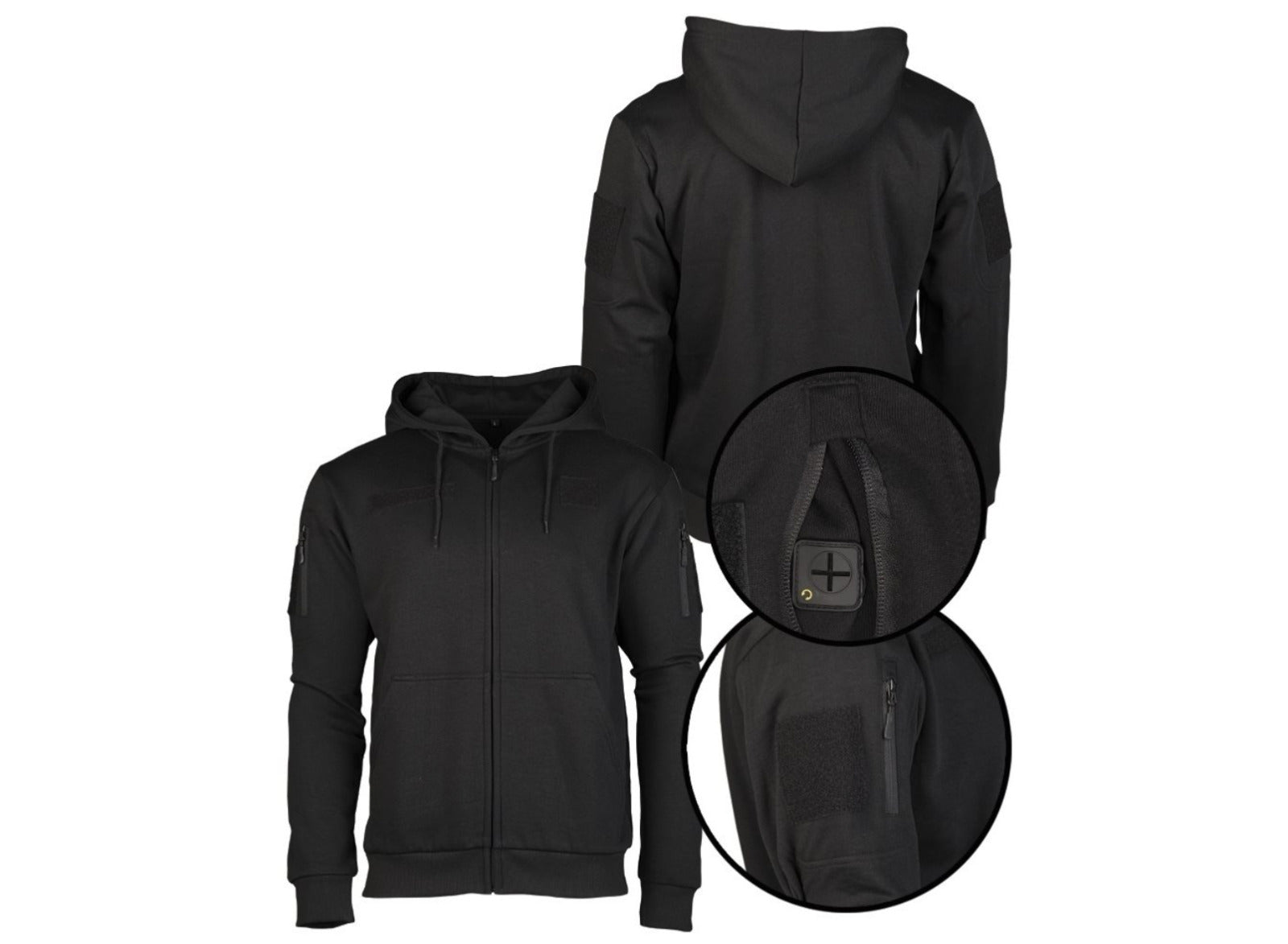 MIL-TEC Sport Military Tactical Zipped Hoodie Sweater Mens Outdoor Black