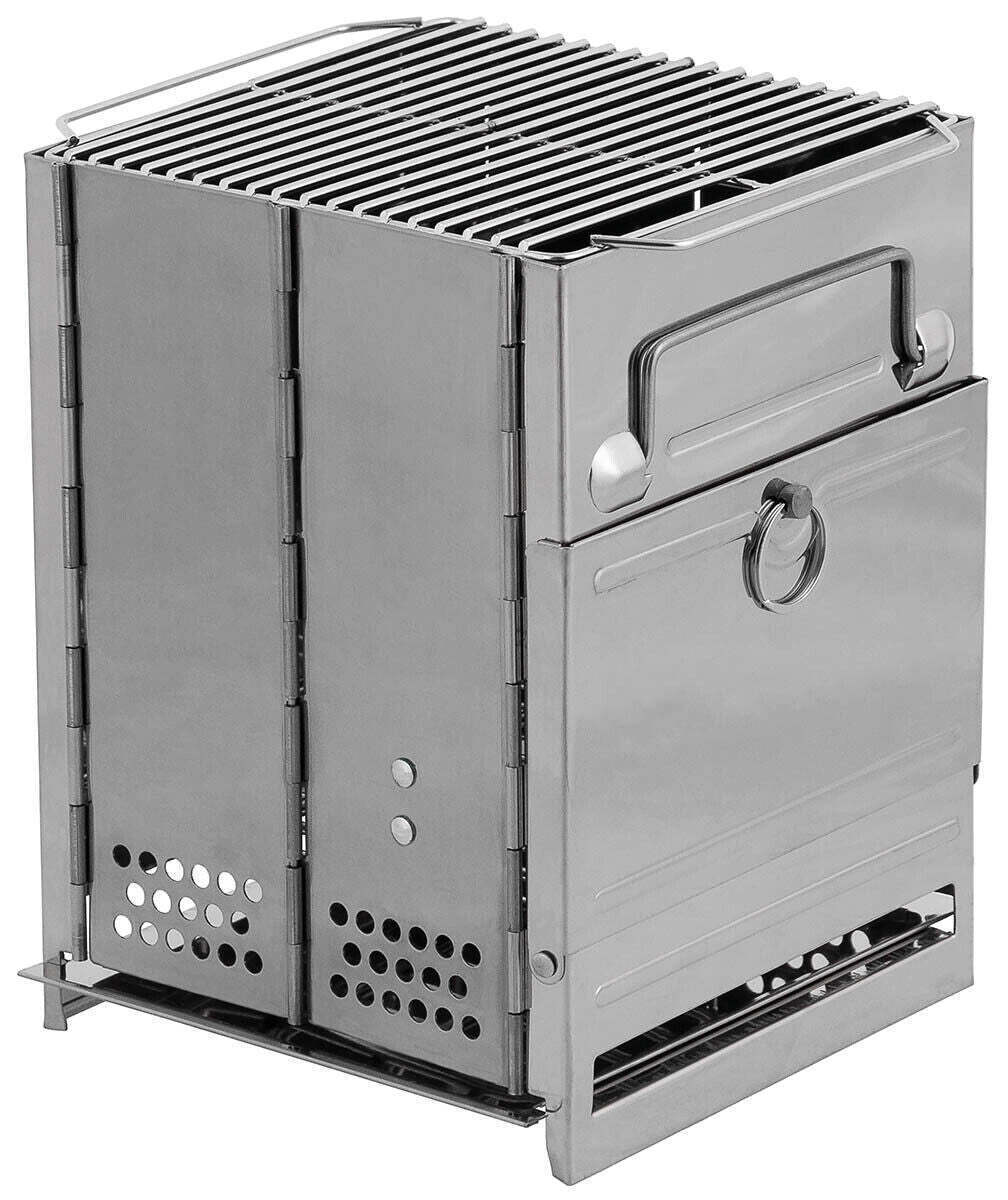 Small Stainless Steel Foldable Rocket Stove with Grate - Compact and Efficient