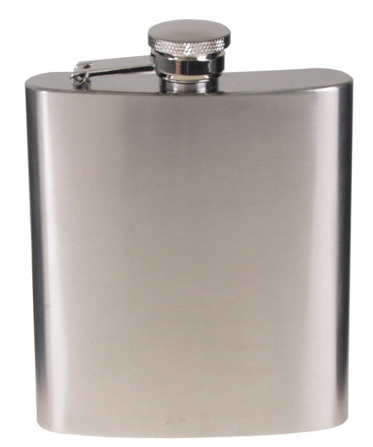 Hip Flask MIlitary Army Style Classic Stainless Steel Chrome 8 OZ 225 ml
