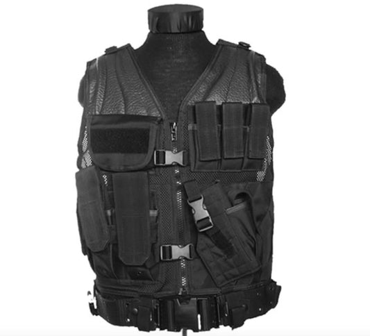 Military Tactical USMC Combat Vest With Belt Multi Pockets Black One Size