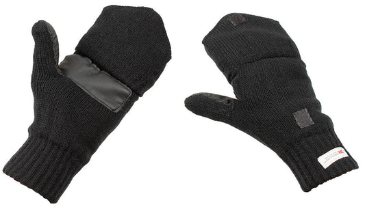 Knitted Gloves Mittens Foldable Finger Cap Extra Warm Black Thinsulated