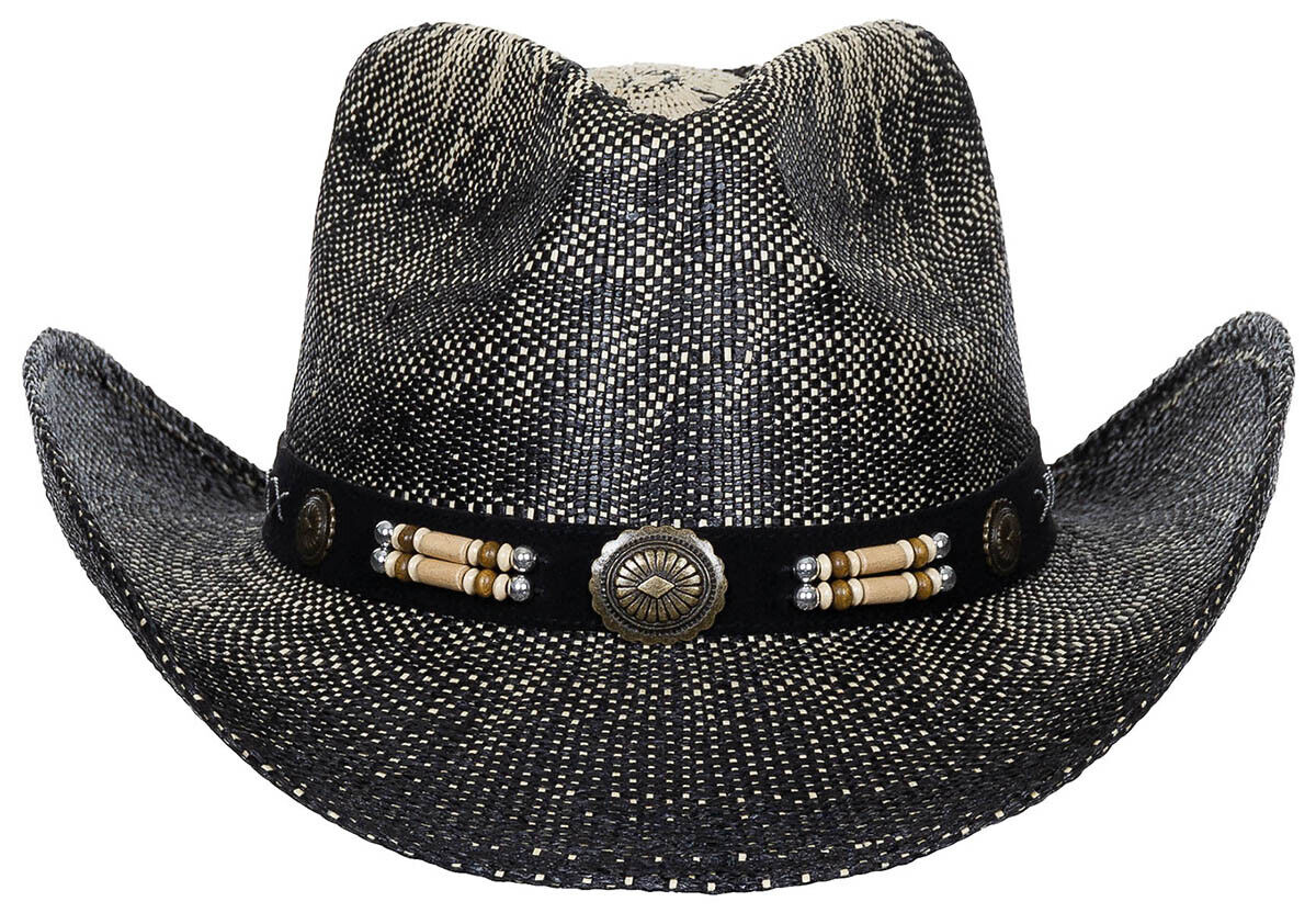 Straw Summer Hat Texas With Hat Band Black Brown One Size