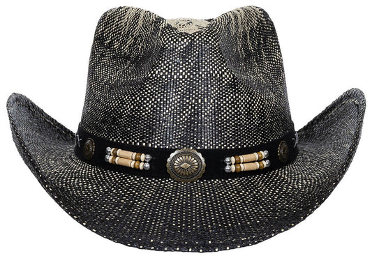 Straw Summer Hat Texas With Hat Band Black Brown One Size